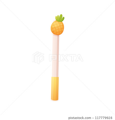 Cute writing pen with pineapple on cap. Vector isolated 117779928
