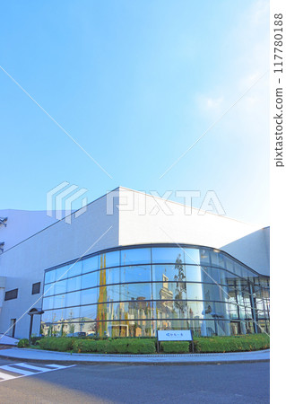 Scenery of Minokamo City Cultural Center with impressive curved glass 117780188