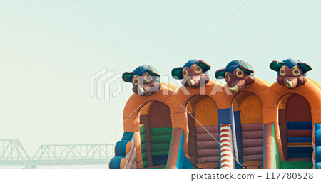 Varanasi, India. Inflatable Rides On Ganges Embankment. Family Fun And Entertainment. Outdoor Leisure Activities 117780528