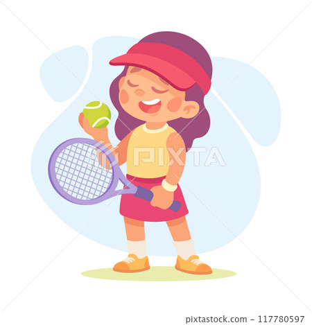 Girl Tennis Player with Ball and Racquet as Child Profession Vector Illustration Girl Tennis Player with Ball and Racquet as Child Profession Vector Illustration 117780597