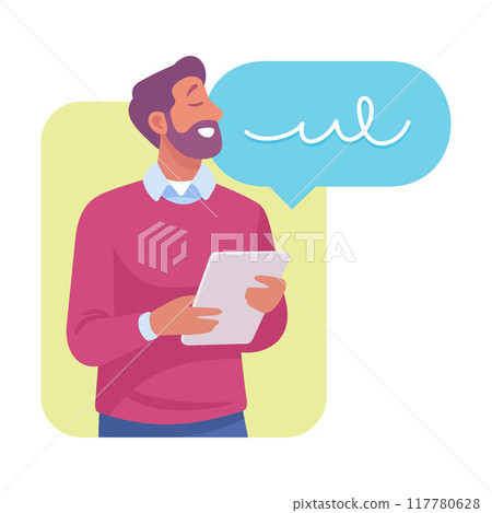 Business Process with Man Busy with Analytics Vector Illustration 117780628