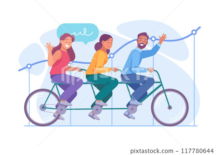 Business Process with Man and Woman Ride Bicycle Together Vector Illustration Business Process with Man and Woman Ride Bicycle Together Vector Illustration 117780644
