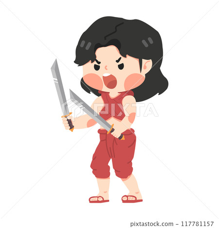 Thailand woman warrior man fighting with weapon Thailand woman warrior man fighting with weapon 117781157