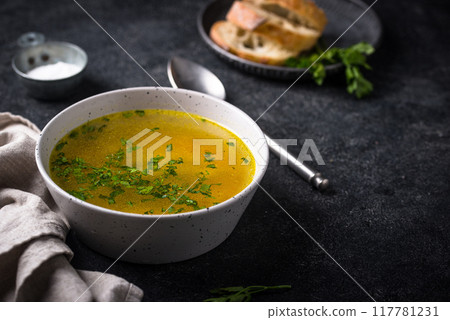Chicken broth with parsley, healthy food Chicken broth with parsley, healthy food 117781231