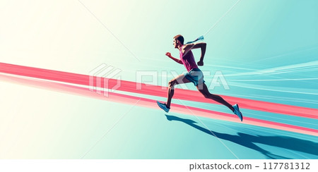 A young man is running on the track, a dynamic composition with pastel colors, simple design, and illustration style. A young man is running on the track, a dynamic composition with pastel colors, simple design, and illustration style. 117781312