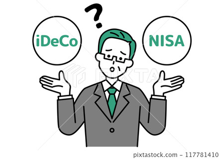 一名西裝革履的中年男子在 iDeco 和 NISA 之間做出選擇 117781410