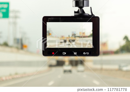 Car CCTV camera video recorder for driving safety on the road 117781778