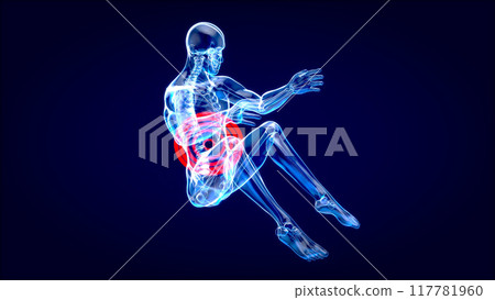 3D anatomy of a man doing situps 117781960