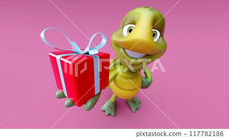 Fun 3D cartoon green turtle 117782186