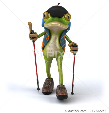 Fun backpacker frog - 3D Illustration 117782246