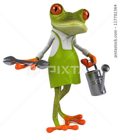 Fun frog gardener - 3D Illustration Fun frog gardener - 3D Illustration 117782364