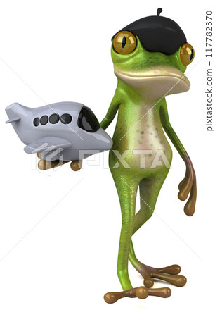 Fun french frog - 3D Illustration 117782370