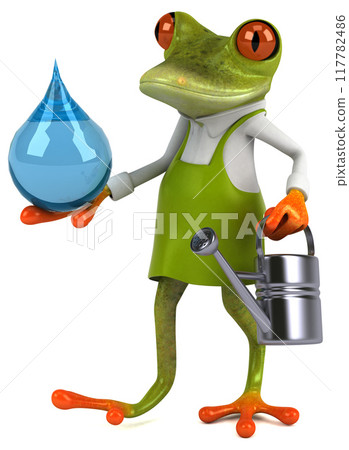 Fun frog gardener - 3D Illustration Fun frog gardener - 3D Illustration 117782486