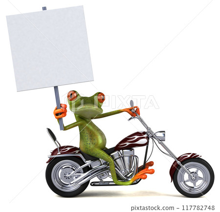 Fun frog on a motorcycle - 3D Illustration 117782748