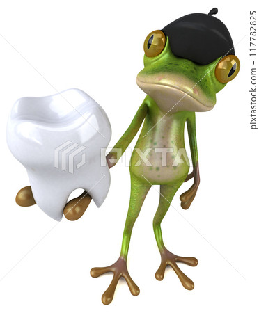 Fun french frog - 3D Illustration Fun french frog - 3D Illustration 117782825