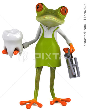 Fun frog gardener - 3D Illustration Fun frog gardener - 3D Illustration 117782826