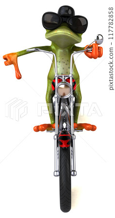 Fun frog on a motorcycle - 3D Illustration 117782858