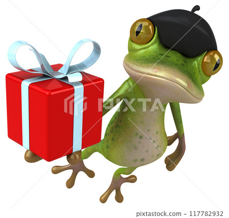 Fun french frog - 3D Illustration 117782932