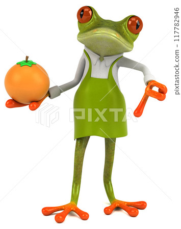 Fun frog gardener - 3D Illustration Fun frog gardener - 3D Illustration 117782946