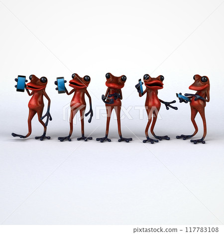 3D Illustration of cartoon Frogs phoning 117783108