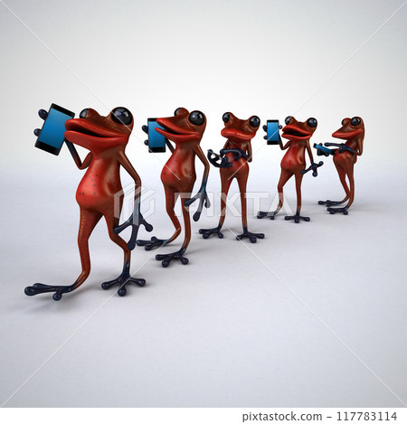 3D Illustration of cartoon Frogs phoning 3D Illustration of cartoon Frogs phoning 117783114