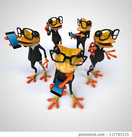 3D Illustration of cartoon Frogs phoning 117783135