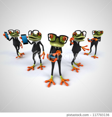 3D Illustration of cartoon Frogs phoning 117783136