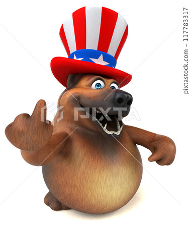 Fun 3D cartoon german shepherd dog with an uncle sam hat Fun 3D cartoon german shepherd dog with an uncle sam hat 117783317