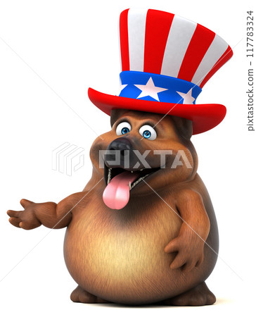 Fun 3D cartoon german shepherd dog with an uncle sam hat Fun 3D cartoon german shepherd dog with an uncle sam hat 117783324