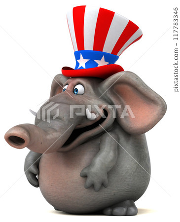 Fun 3D cartoon elephant with an uncle sam hat 117783346