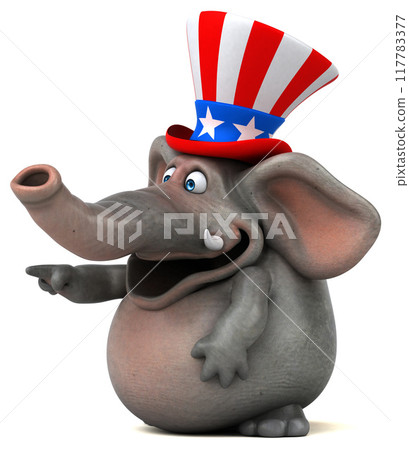 Fun 3D cartoon elephant with an uncle sam hat Fun 3D cartoon elephant with an uncle sam hat 117783377