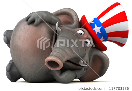 Fun 3D cartoon elephant with an uncle sam hat Fun 3D cartoon elephant with an uncle sam hat 117783386