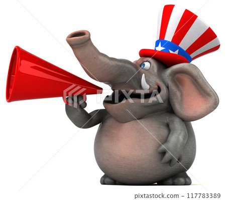 Fun 3D cartoon elephant with an uncle sam hat 117783389