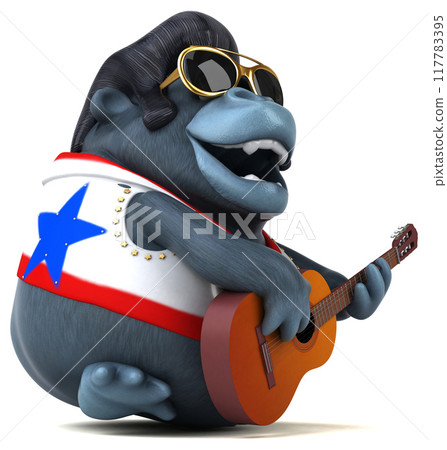 Fun 3D cartoon illustration of a rocker gorilla 117783395