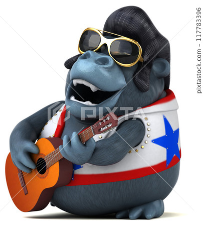 Fun 3D cartoon illustration of a rocker gorilla Fun 3D cartoon illustration of a rocker gorilla 117783396