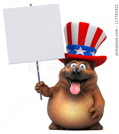 Fun 3D cartoon german shepherd dog with an uncle sam hat Fun 3D cartoon german shepherd dog with an uncle sam hat 117783422