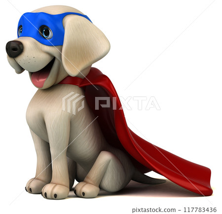 Fun 3D cartoon super white Labrador retriever 117783436