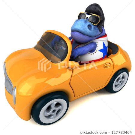 Fun 3D cartoon illustration of a Trex rocker Fun 3D cartoon illustration of a Trex rocker 117783464