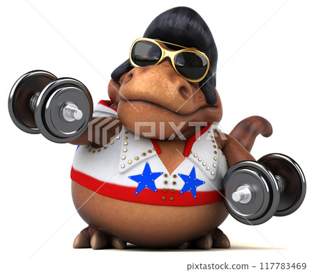 Fun 3D cartoon illustration of a Trex rocker Fun 3D cartoon illustration of a Trex rocker 117783469