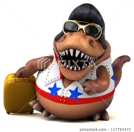 Fun 3D cartoon illustration of a Trex rocker 117783472