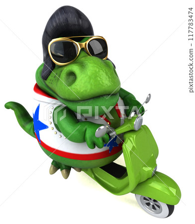 Fun 3D cartoon illustration of a Trex rocker Fun 3D cartoon illustration of a Trex rocker 117783474
