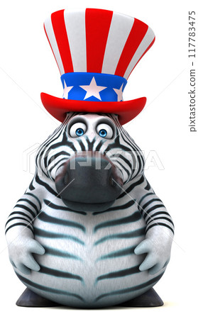 Fun 3D cartoon zebra with an uncle sam hat Fun 3D cartoon zebra with an uncle sam hat 117783475