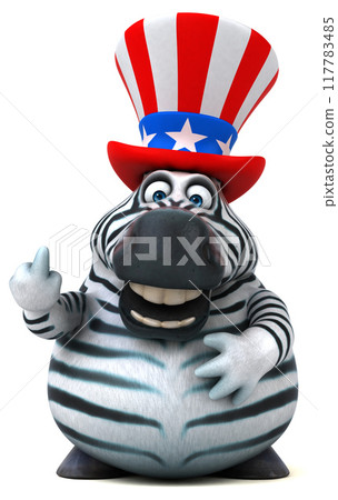 Fun 3D cartoon zebra with an uncle sam hat Fun 3D cartoon zebra with an uncle sam hat 117783485