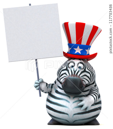 Fun 3D cartoon zebra with an uncle sam hat Fun 3D cartoon zebra with an uncle sam hat 117783486