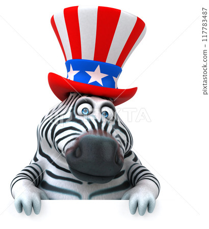 Fun 3D cartoon zebra with an uncle sam hat Fun 3D cartoon zebra with an uncle sam hat 117783487