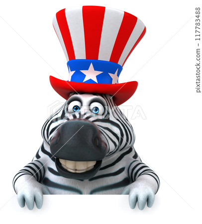 Fun 3D cartoon zebra with an uncle sam hat Fun 3D cartoon zebra with an uncle sam hat 117783488