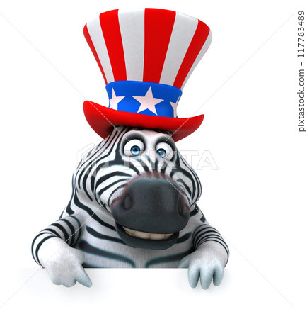 Fun 3D cartoon zebra with an uncle sam hat Fun 3D cartoon zebra with an uncle sam hat 117783489