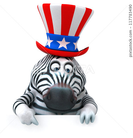 Fun 3D cartoon zebra with an uncle sam hat Fun 3D cartoon zebra with an uncle sam hat 117783490
