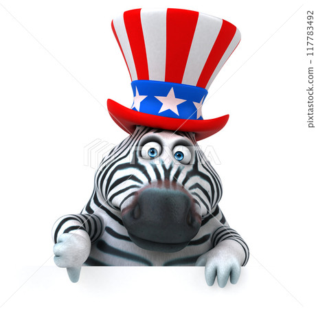 Fun 3D cartoon zebra with an uncle sam hat 117783492