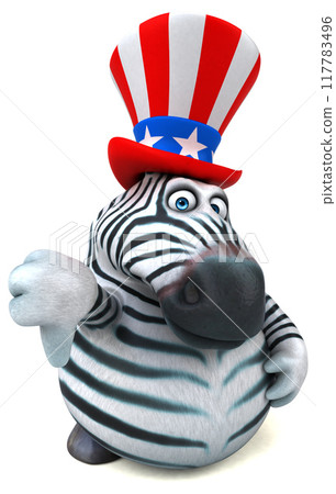 Fun 3D cartoon zebra with an uncle sam hat 117783496
